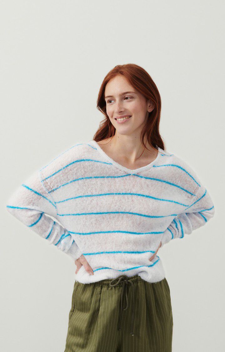 SWEATER ZAKDAY HEATHER GREY LAGOON STRIPE - AMERICAN VINTAGE