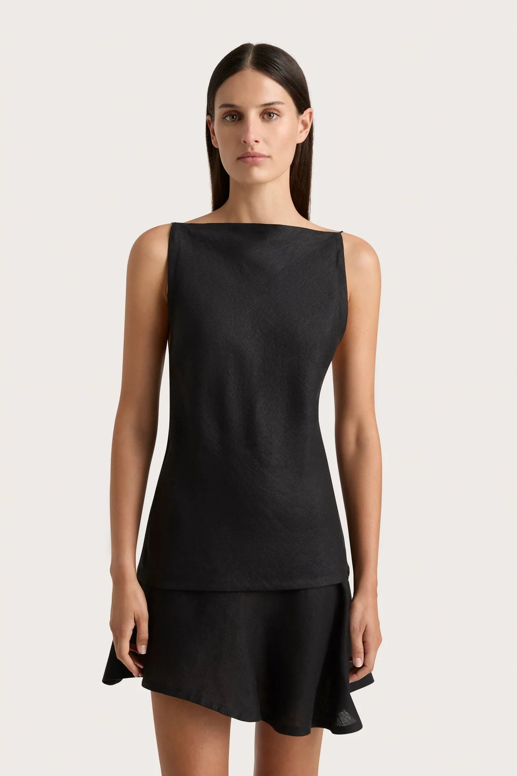 ANTIBES ASYMMETRICAL MINI SKIRT BLACK