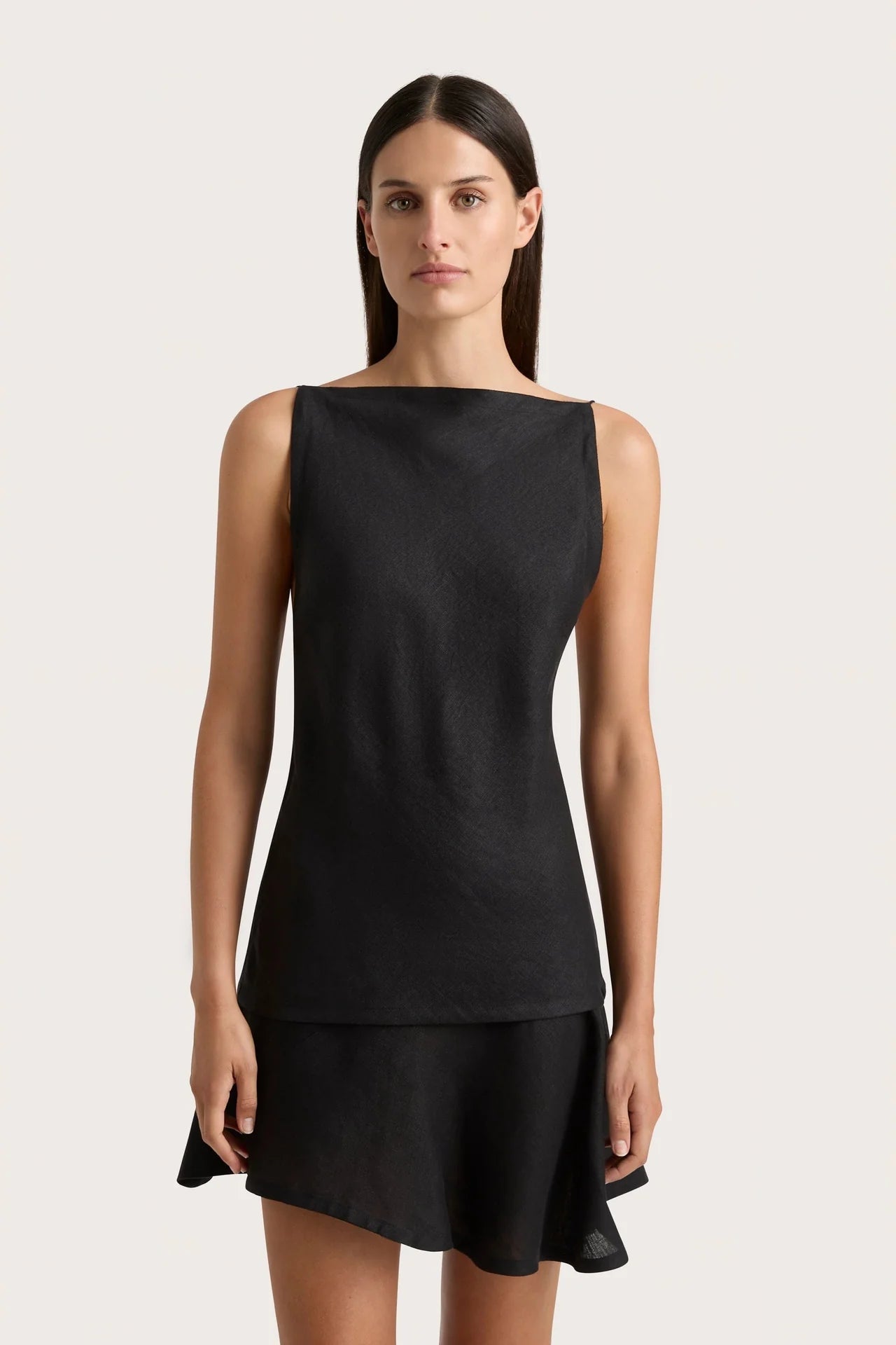 ANTIBES ASYMMETRICAL MINI SKIRT BLACK