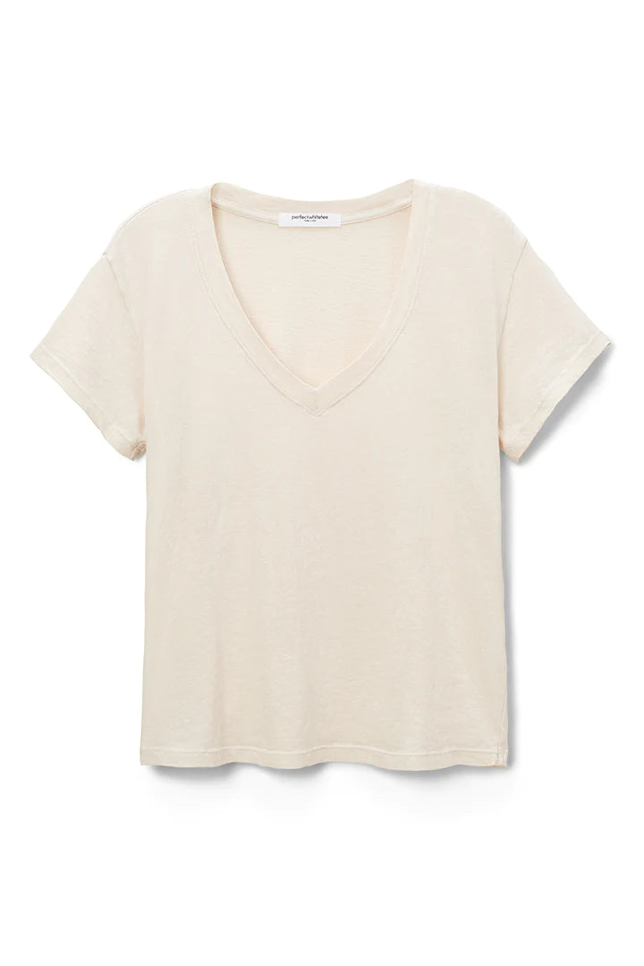 HENDRIX BASIC V NECK TEE SUGAR - PERFECT WHITE TEE