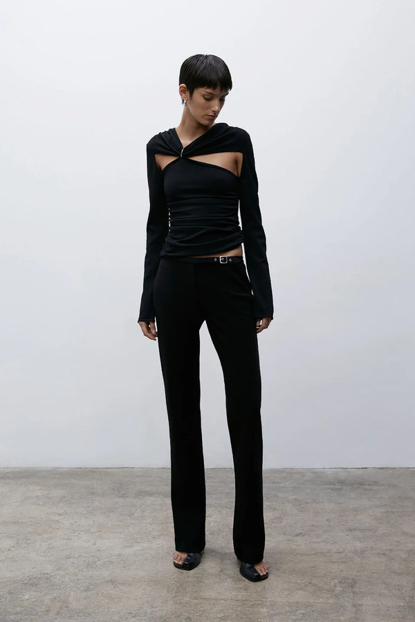 SLEEK BELTED PANT BLACK - PARIS GEORGIA