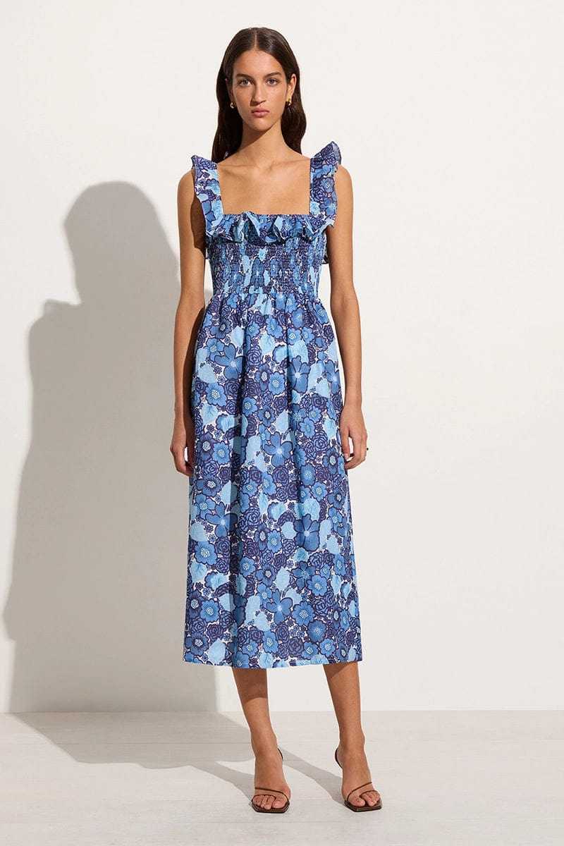 SAMEERA MIDI DRESS LA MIRA FLORAL BLUE - FAITHFULL THE BRAND