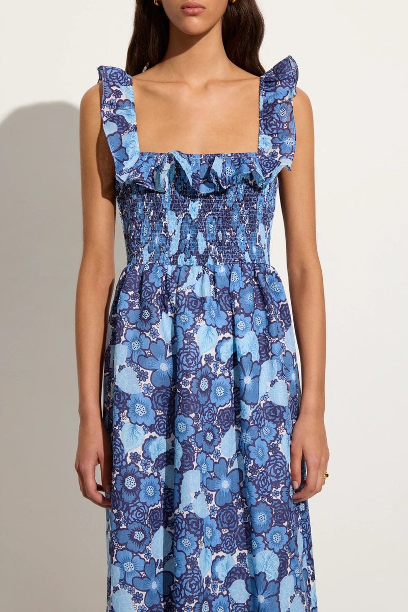 SAMEERA MIDI DRESS LA MIRA FLORAL BLUE - FAITHFULL THE BRAND