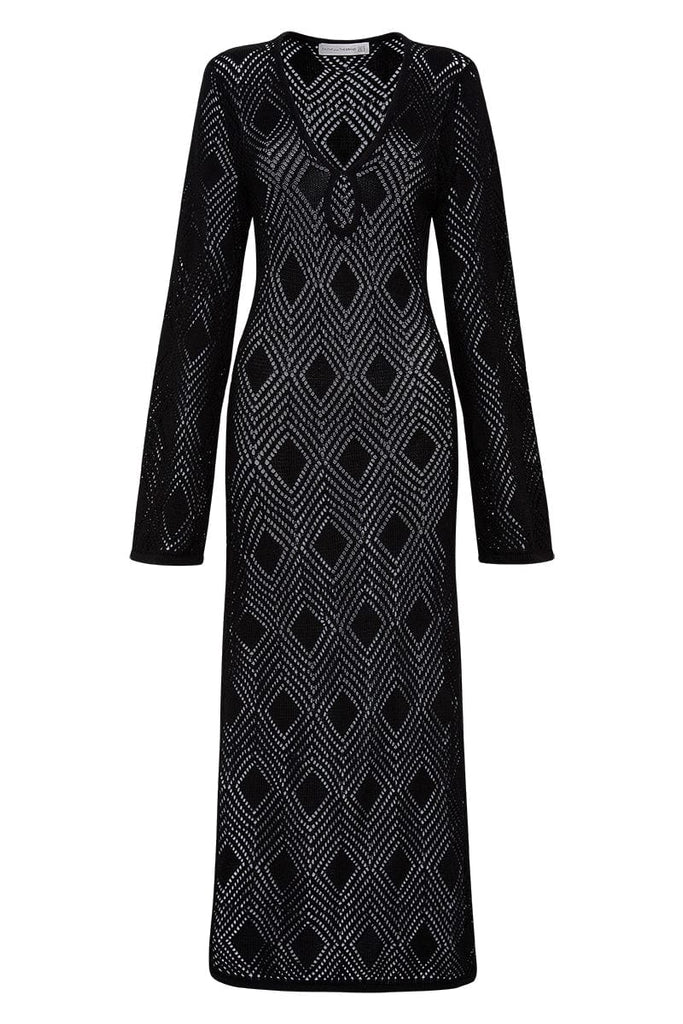 SERENA POINTELLE KNIT DRESS BLACK