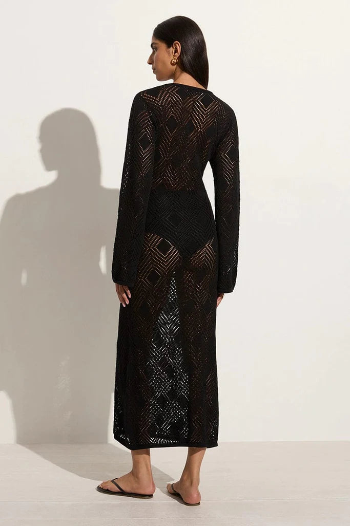SERENA POINTELLE KNIT DRESS BLACK