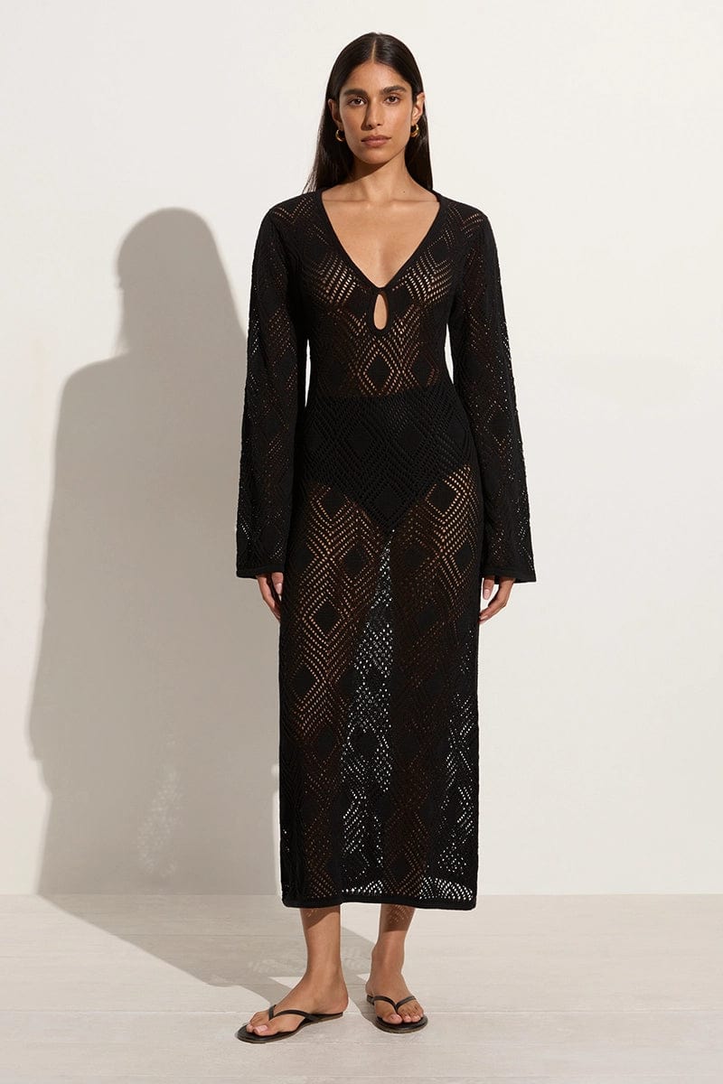 SERENA POINTELLE KNIT DRESS BLACK