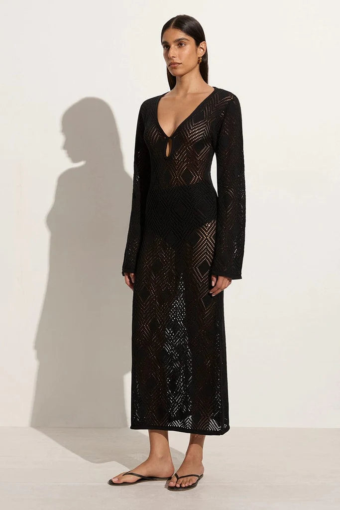 SERENA POINTELLE KNIT DRESS BLACK