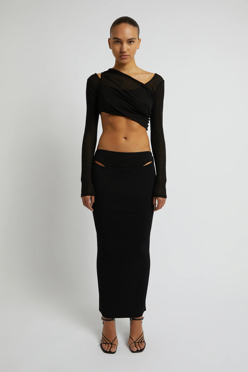 FOLDED CROP L/S TOP BLACK - CHRISTOPHER ESBER