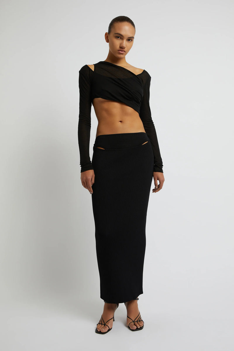 FOLDED CROP L/S TOP BLACK - CHRISTOPHER ESBER