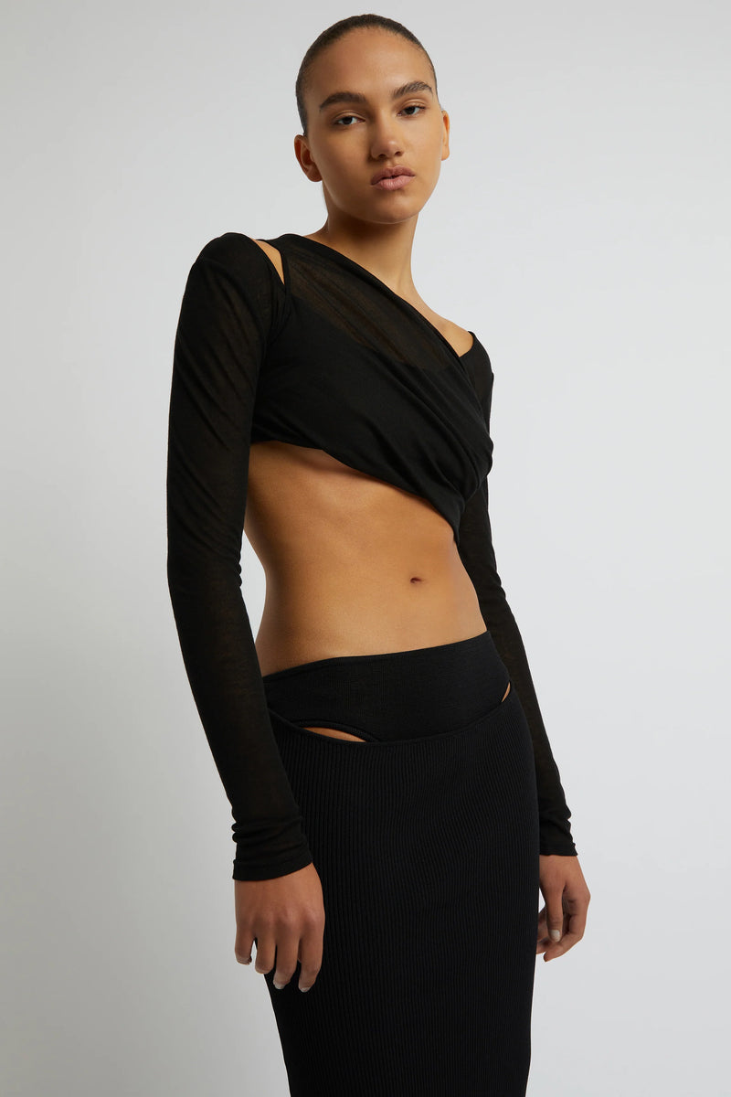 FOLDED CROP L/S TOP BLACK - CHRISTOPHER ESBER