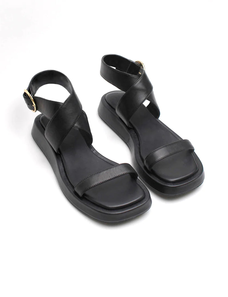 ANKLE WRAP SANDAL BLACK - LA TRIBE