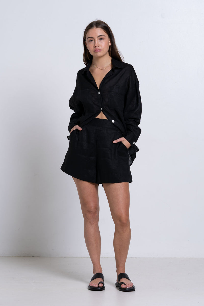 FRANCESCA LINEN SHIRT BLACK - SARA FOX THE LINE