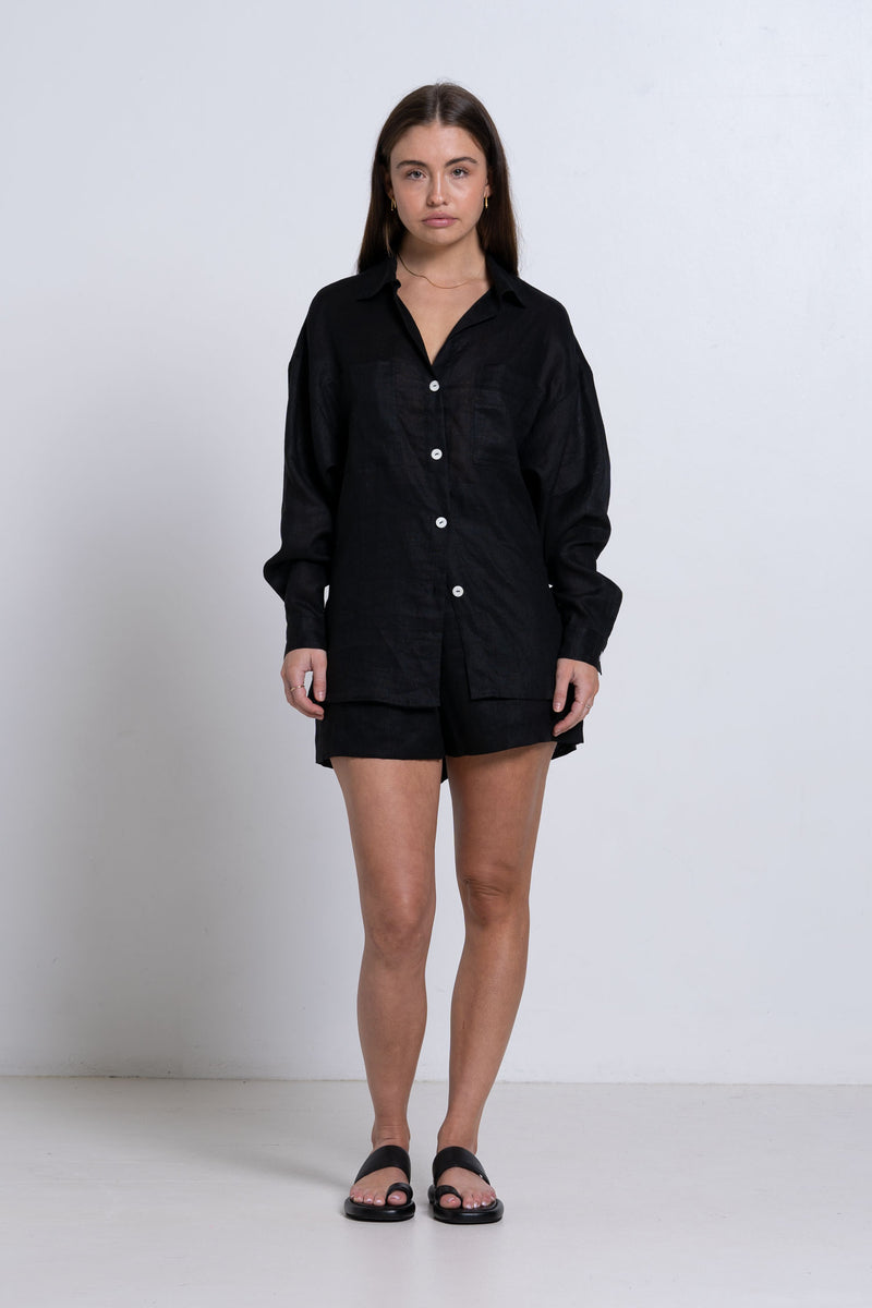 FRANCESCA LINEN SHIRT BLACK - SARA FOX THE LINE